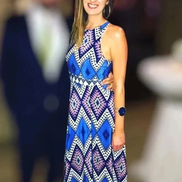 Yumi Kim Dream Maxi Silk Long Dress Gown High Neck Abstract Print Flowy Skirt M​ - Picture 15 of 15